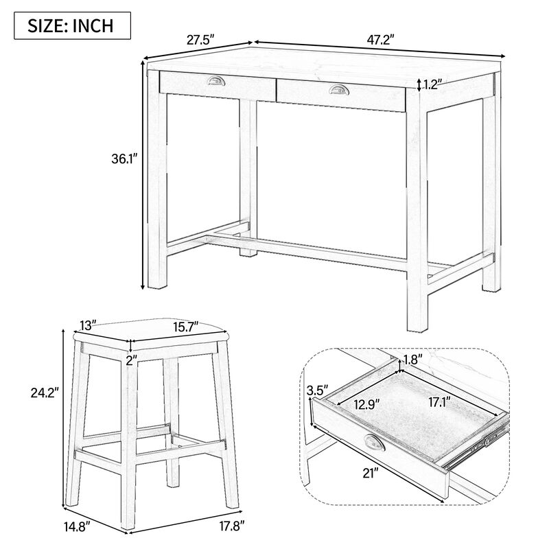 Merax 3-Piece Modern  Versatile Bar Table Stools Dining Set