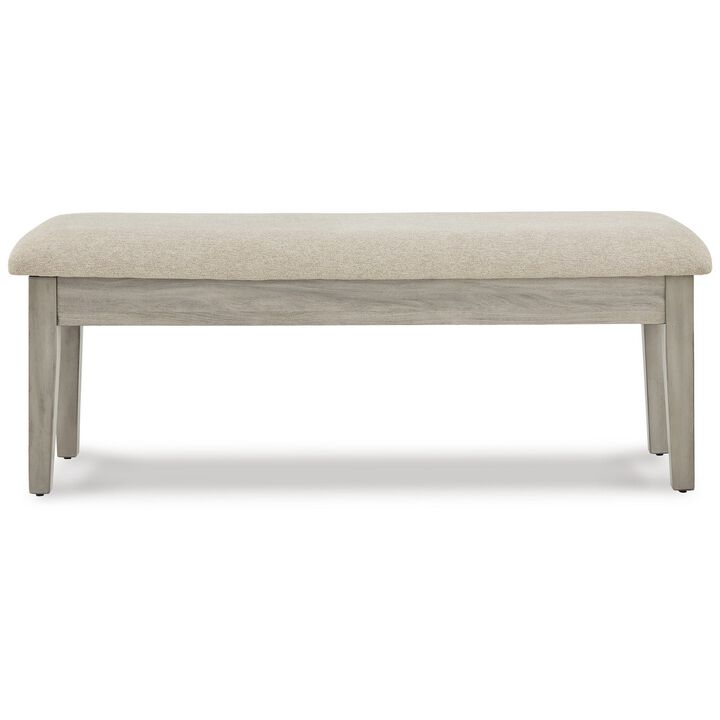 49 Inch Storage Bench, Tapered Block Legs, Beige Textured Fabric Seat-Benzara
