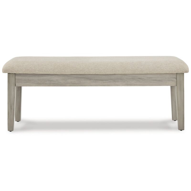 49 Inch Storage Bench, Tapered Block Legs, Beige Textured Fabric Seat-Benzara