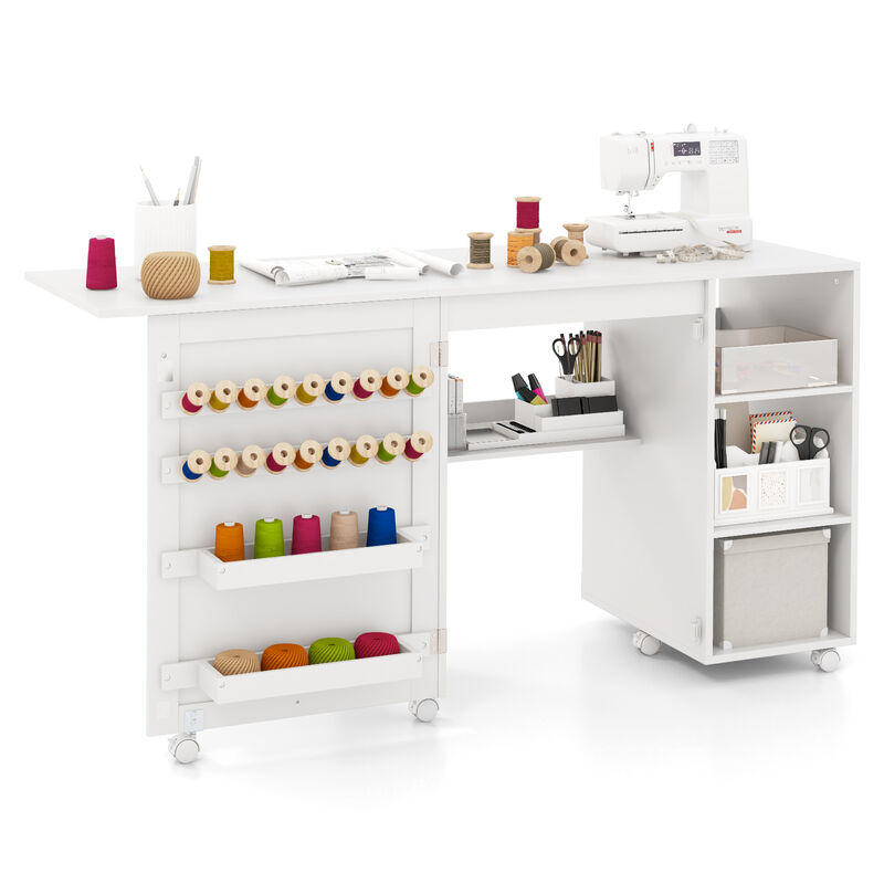 Multifunctional Folding Sewing Machine Craft Station with Storage Shelves for Home Organization