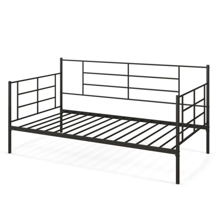 Hivvago Twin Size Metal Daybed Sofa Bed Frame with Armrests and Backrest