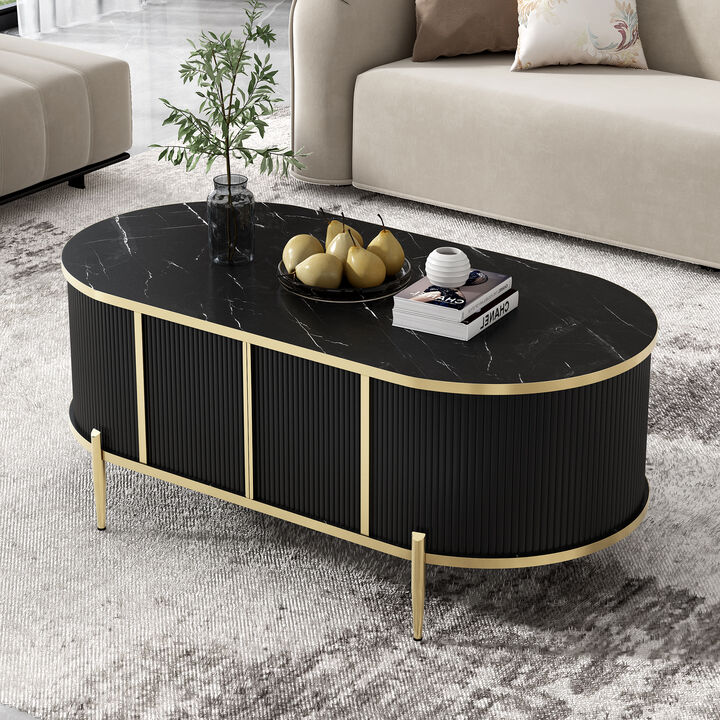 Merax Modern Luxury Oval shaped Fluted Coffee Table