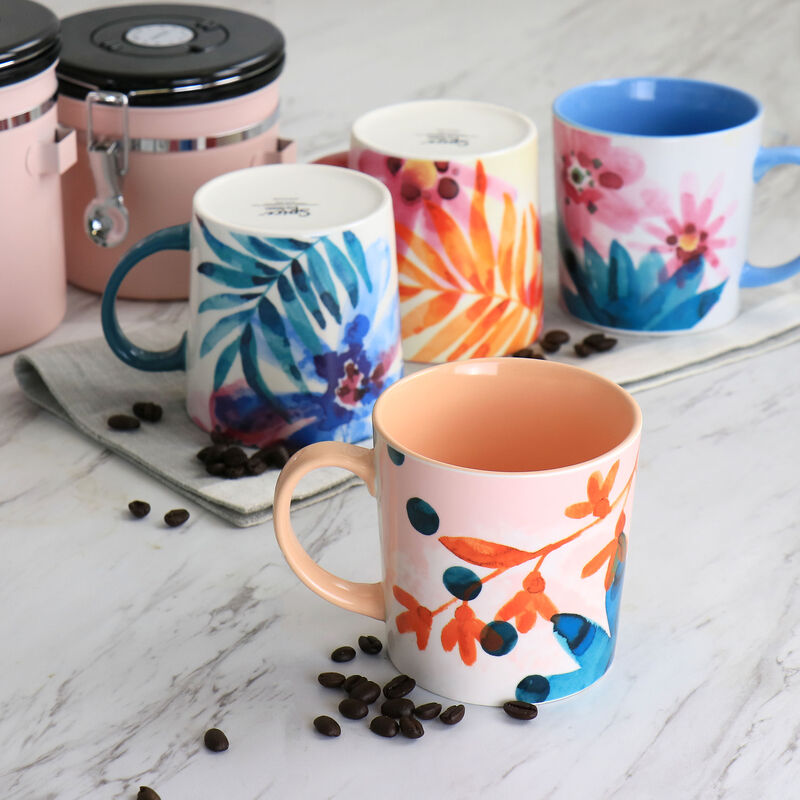 Spice by Tia Mowry Goji Blossom Fine Ceramic 4 Piece 17oz Mug Set in Multi Color