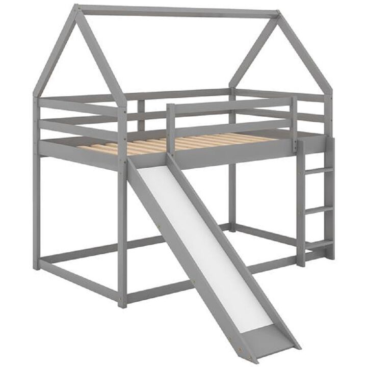 Kids' Bunk House Bed with Fun Slide and Easy-Climb Ladder