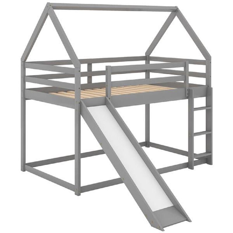 Kids' Bunk House Bed with Fun Slide and Easy-Climb Ladder
