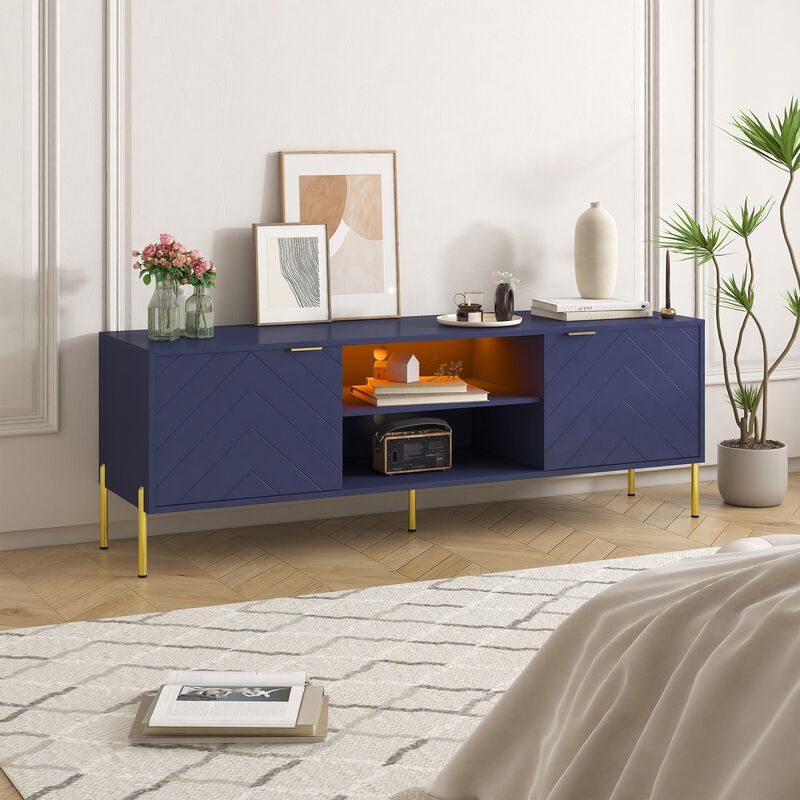 Unique Herringbone Design Multifunctional TV Stand With LED Light
