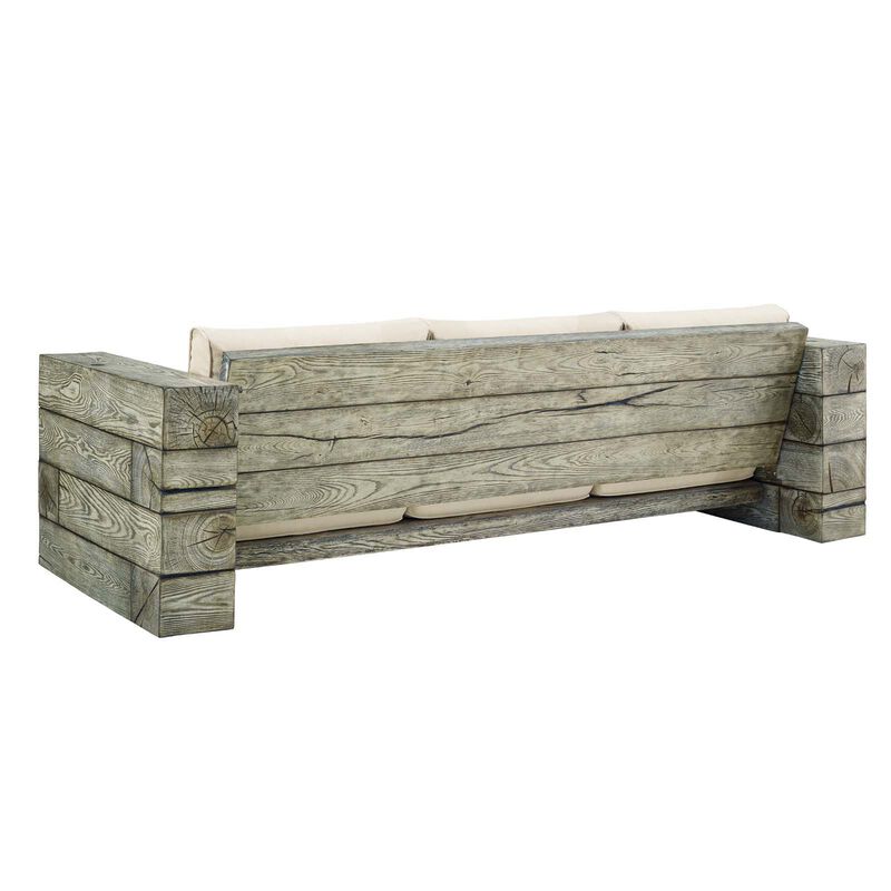 Modway - Manteo Rustic Coastal Outdoor Patio Sunbrella® Sofa and Fire Pit Set Light Gray Beige
