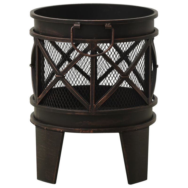 vidaXL Rustic Outdoor Fire Pit with Poker, Rust-Resistant and Heat-Resistant Painting, Durable Steel Construction, Large Fire Bowl