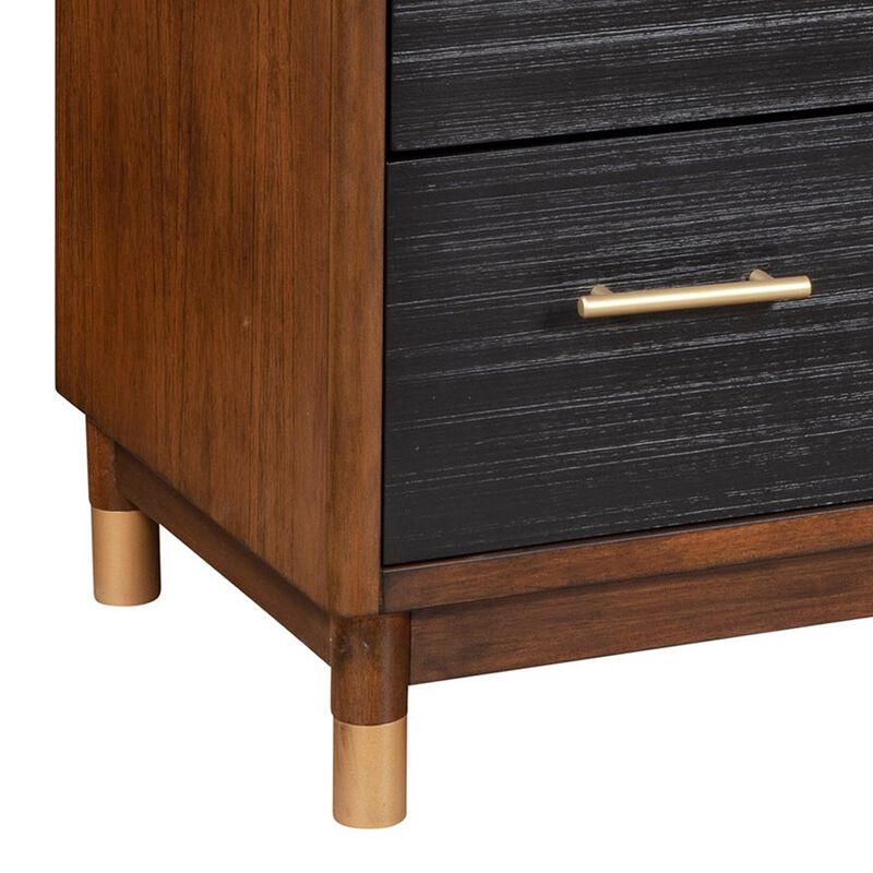 Chest with 3 Drawers and Round Legs, Brown and Black-Benzara