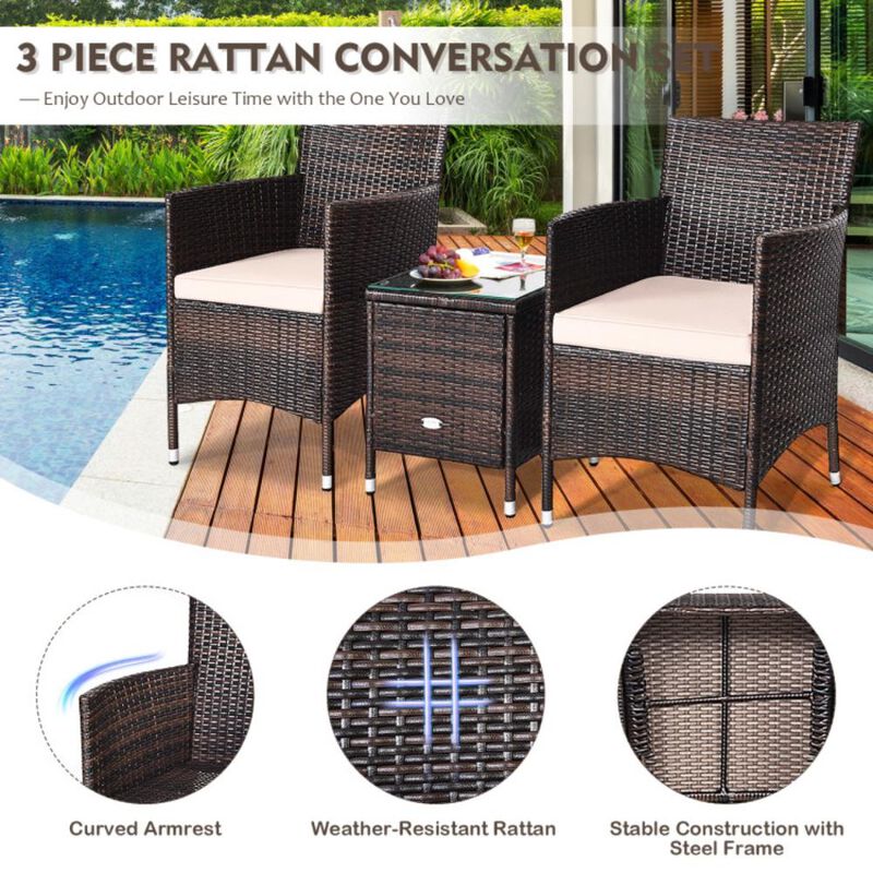 Hivvago 3 Pieces Ergonomic Wicker Patio Conversation Set