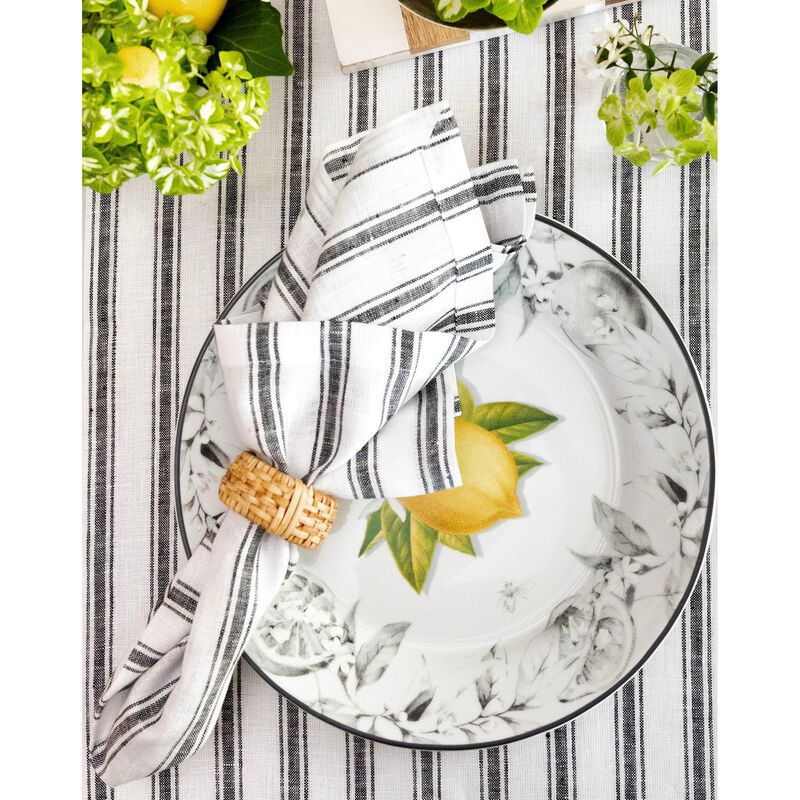 Solino Home 100% Pure Linen Table Runner | Capri Ticking Stripe for Spring & Easter