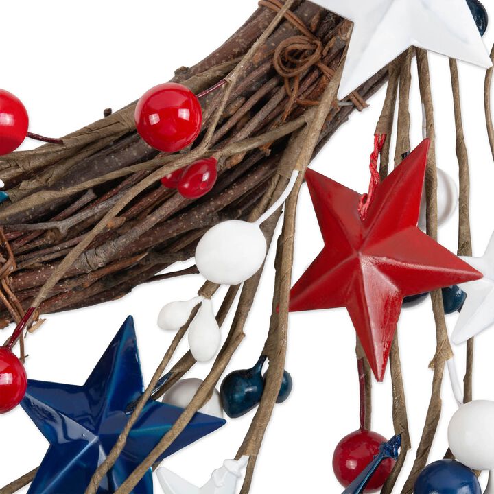 21" Blue  Red  and White 4th of July Artificial Round Wreath