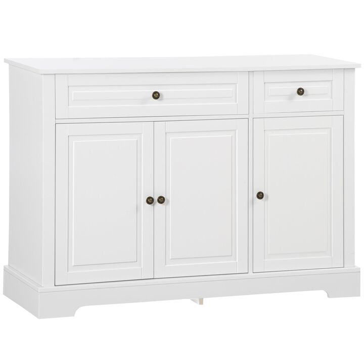 White Modern Buffet: Sideboard with Cupboards & Drawers