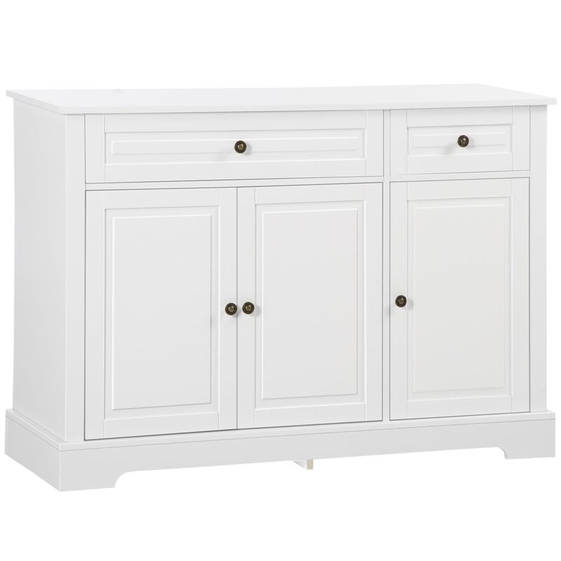 White Modern Buffet: Sideboard with Cupboards & Drawers