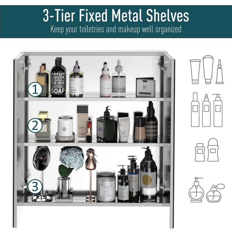 Silver Bathroom Storage: 3-Tier Stainless Steel Medicine Cabinet