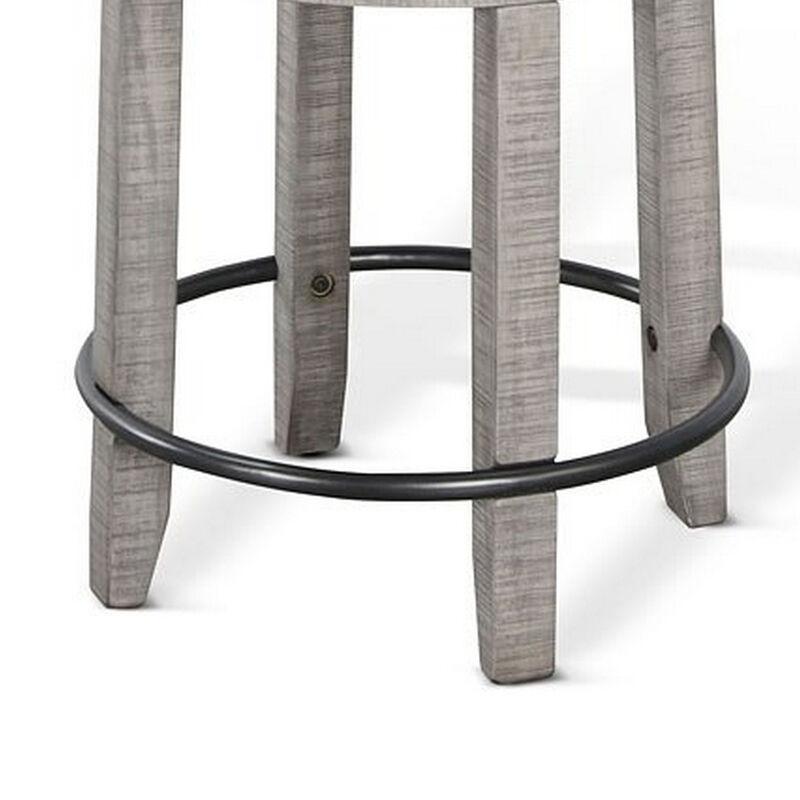 Zeka Swivel Counter Stool Set of 2, Rich Black Faux Leather, Gray - Benzara