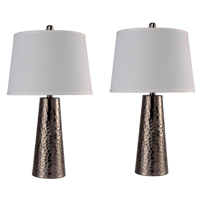 Table Lamp with Hammered Metal Base, Bronze, White- Benzara Table Lamp with Hammered Metal Base, Bronze, White- Benzara