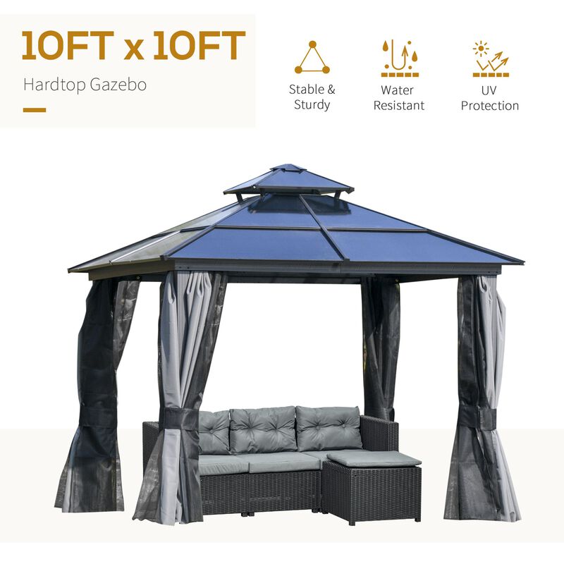 Gray Patio Sanctuary: 10'x10' Hardtop Gazebo with Aluminum Frame