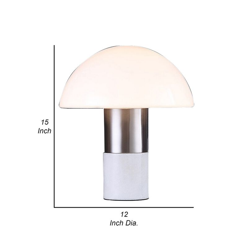 Lumina 15 Inch Table Lamp, Dome Shaped Shade, Slender Metal Stem, Nickel - Benzara