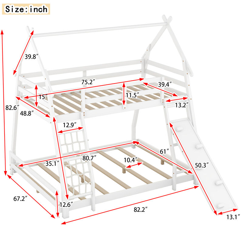 Merax House Bunk Bed with Climbing Nets and Climbing Ramp