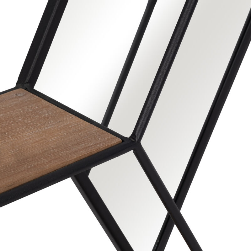 Metal/wood 20" Hexagon Mirrored Wall Shelf
