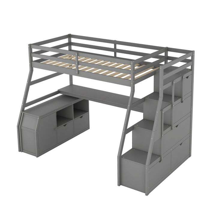 Twin Size Loft Bed With With 7 Drawers 2 Shelves And Desk