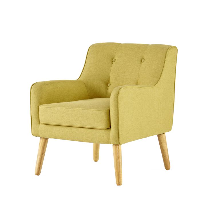 Tilo Accent Armchair, Modern Yellow Fabric, Splayed Birch Wood Legs - Benzara