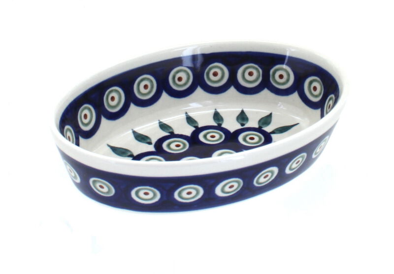 Blue Rose Polish Pottery Peacock Extra Small Oval Baker
