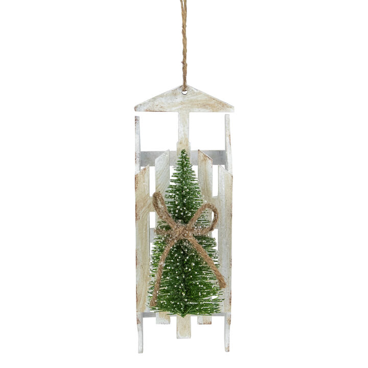 9" Tree on White Wood Sled Christmas Ornament