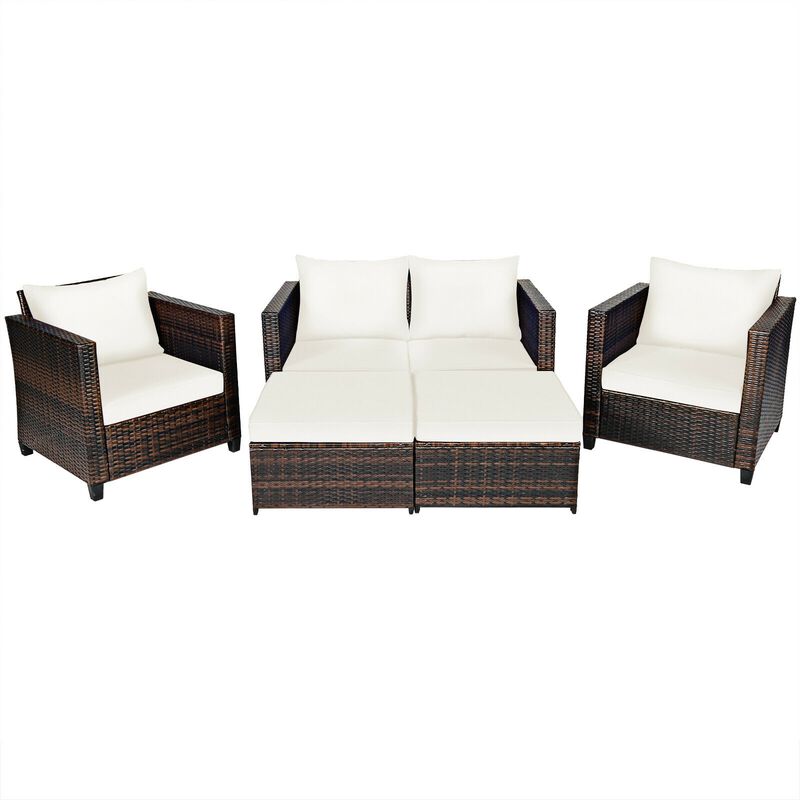 5 Pieces Patio Rattan Furniture Conversation Sets with Removable Cushions