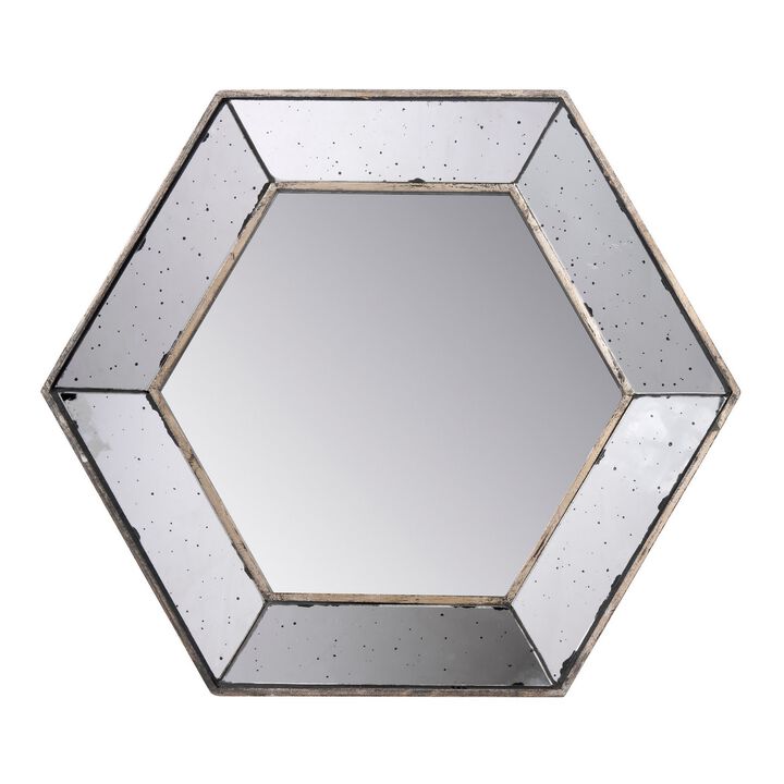 Filo 21 Inch Wall Accent Mirror, Raised Tray Edges, Hexagonal Mirror Frame-Benzara