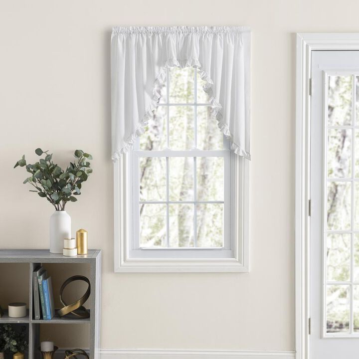 Ellis Home Classic Narrow Ruffle White Color Rod Pocket Swag Curtain Panel