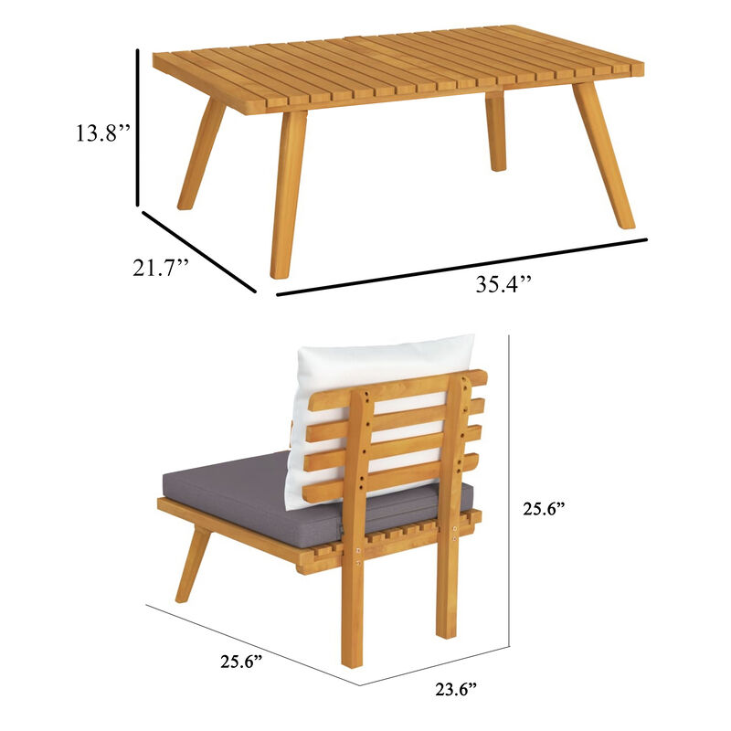 Roma 2pc Modular Outdoor and Table Set, Solid Wood, Gray, White - Benzara