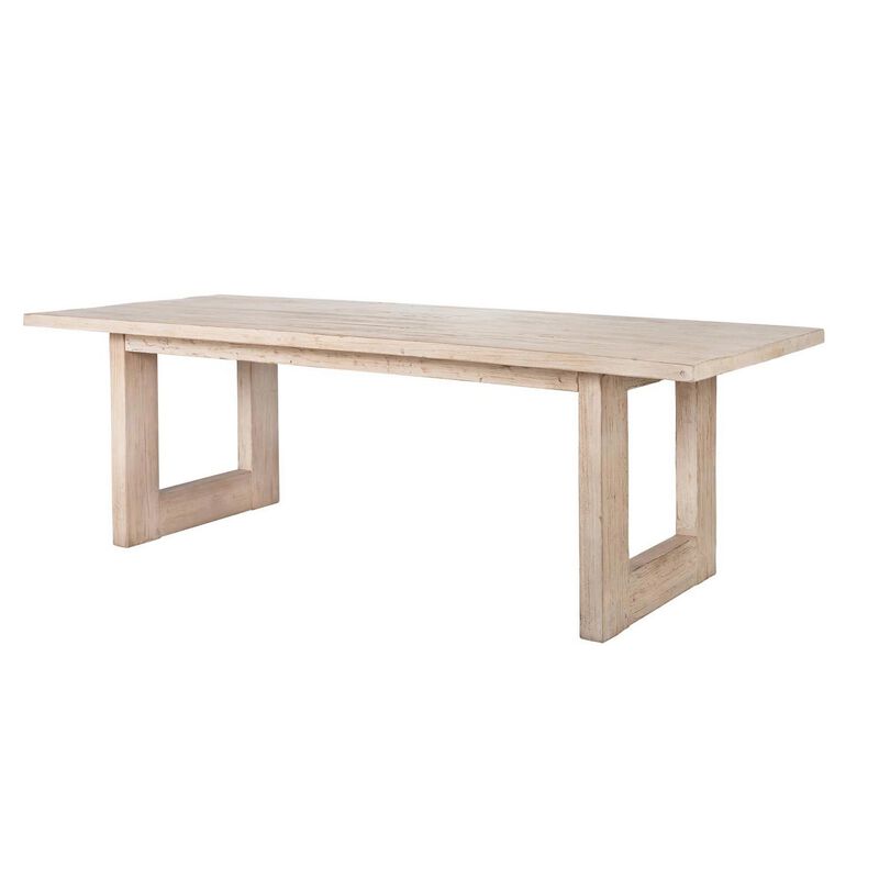 Fini Dining Table, 95 Inch Rectangular Wood Top, Sled Base, Whitewash - Benzara