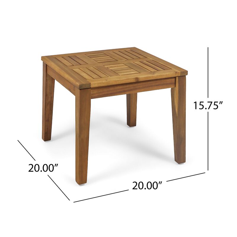 Bops Outdoor Side End Table, 20 Inch Square, Natural Brown Acacia Wood - Benzara