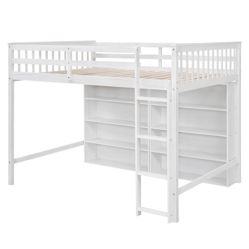 Merax Loft Bed with 8 Open Storage Shelves and Ladder