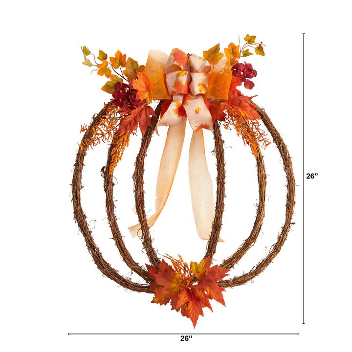 Hivvago 26" Autumn Pumpkin Artificial Vine Fall Wreath