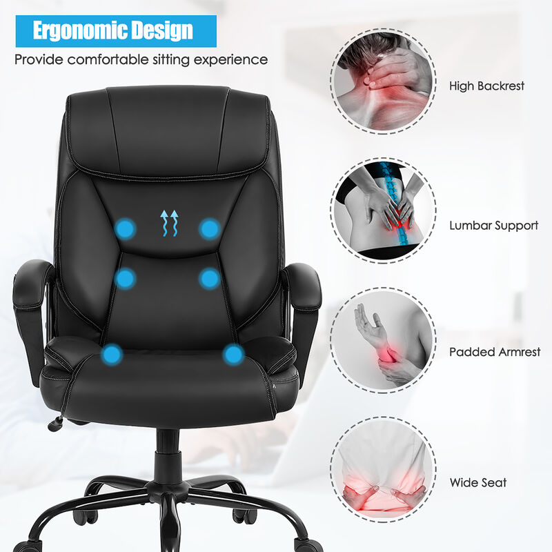 Costway Big & Tall 500lb Massage Office Chair E xecutive PU Leather Computer Desk Chair