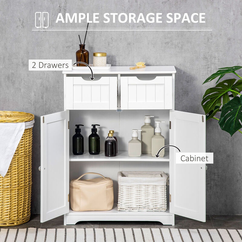 Freestanding Bathroom Storage Cabinet with 2 Drawers & Adjustable Shelf, White