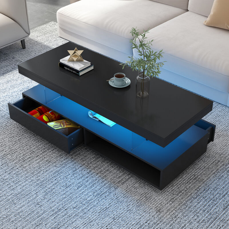 LED Coffee Table With Storage and Display Shelves