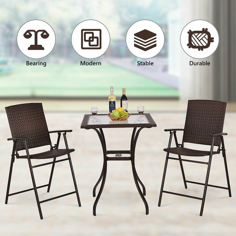 Outdoor Patio Square Glass Top Table with Rattan Edging