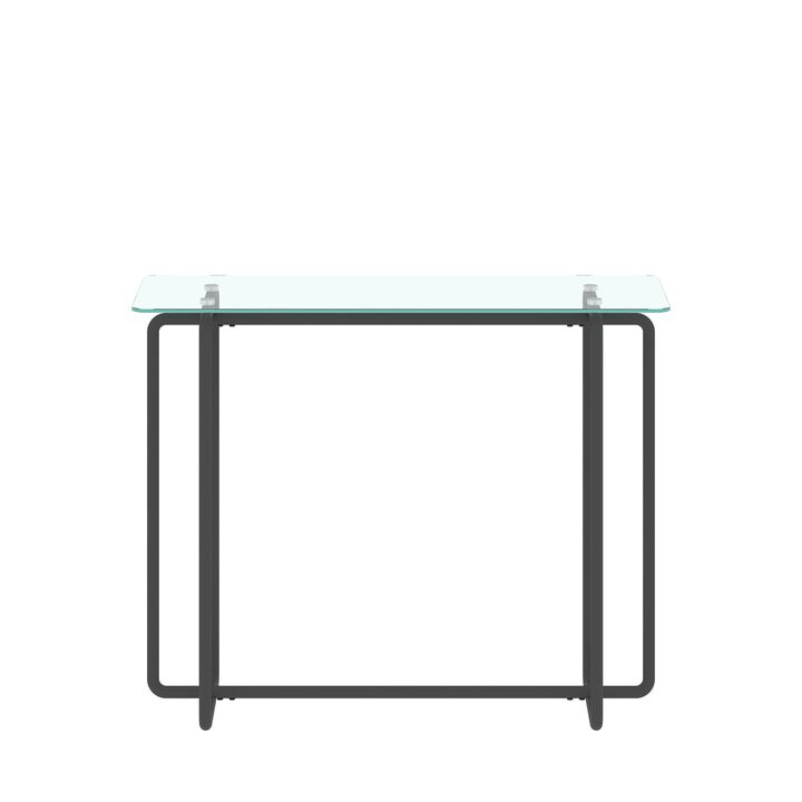 Console Table Single Layer Tempered Glass Rectangular Porch Table with Black Legs Double Tempered Glass Tea Table