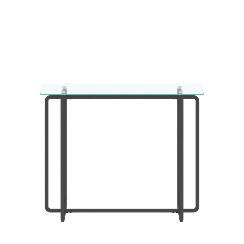 Console Table Single Layer Tempered Glass Rectangular Porch Table with Black Legs Double Tempered Glass Tea Table