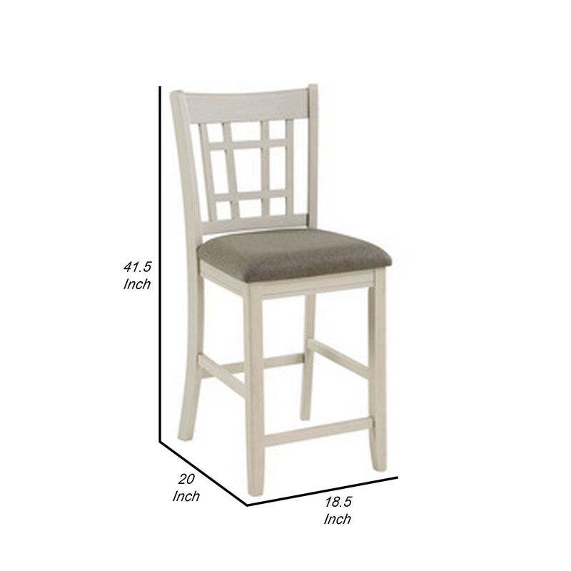 Glee 26 Inch Counter Height Chair, Set of 2, Antique White and Brown Finish - Benzara