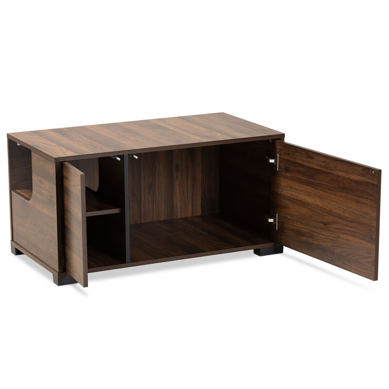 Baxton Studio Connor Modern Walnut Brown Finished 2 Door Cat Litter Box Cover House