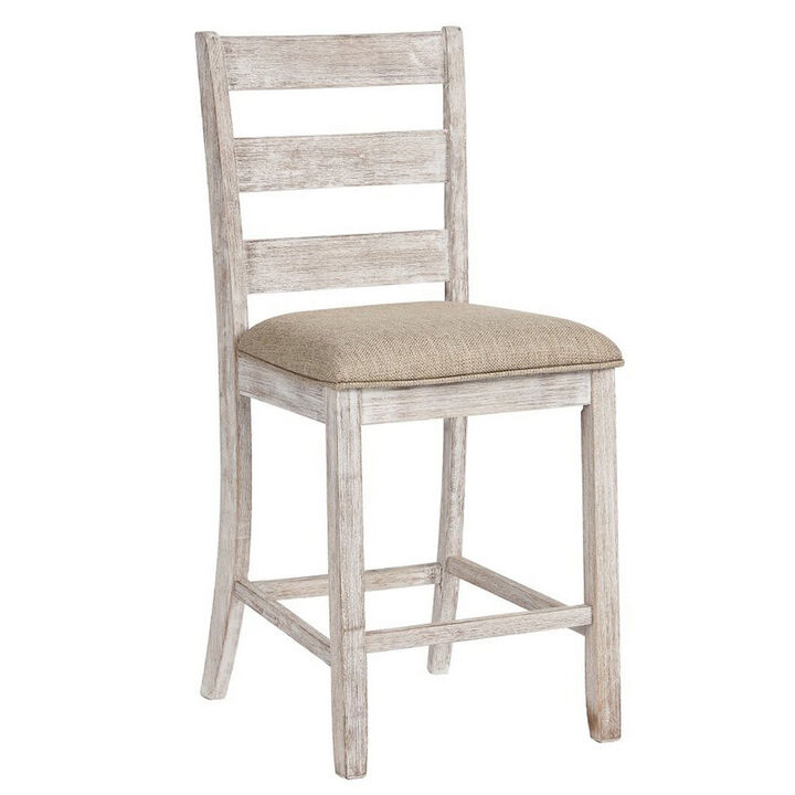 Armless Wooden Barstool Set with Textured Finish, Brown and White - Benzara