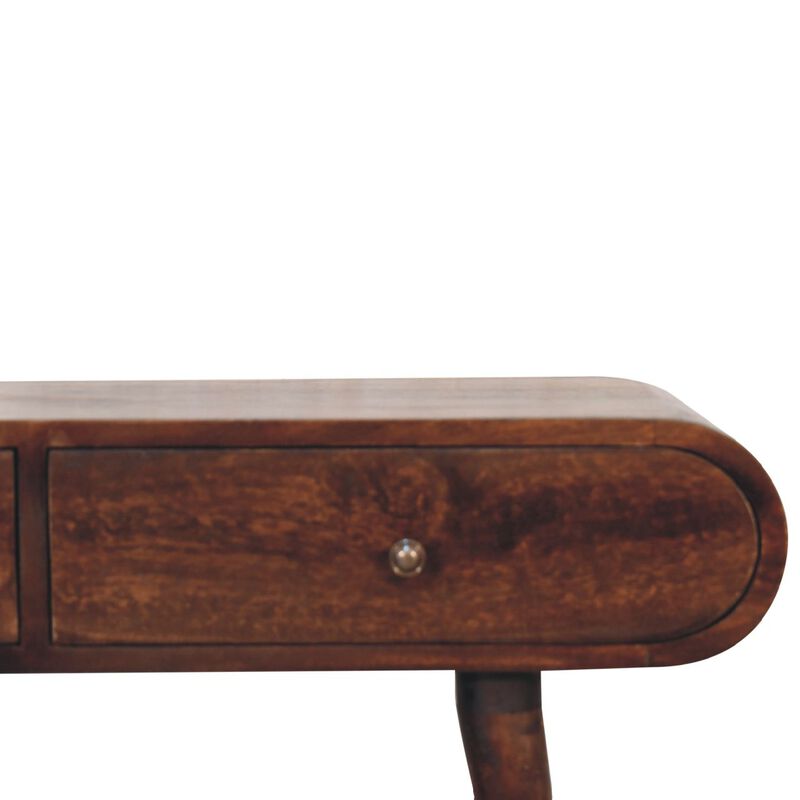 Light Walnut  Solid Wood 2 Drawers Curved Edge Console Table
