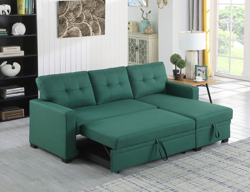 Upholstered Pull out Sectional Sofa with Chaise For Living Room