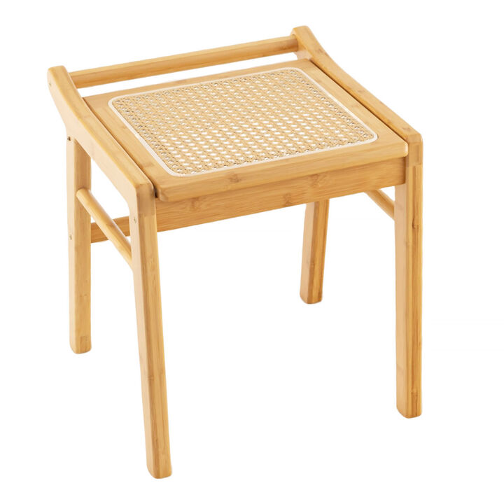 Natural Wicker Vanity Stool with Rattan Top and Reinforcement Bar