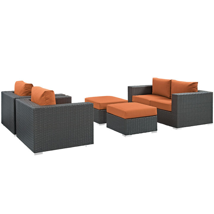 Sojourn 5 Piece Outdoor Patio Sunbrella Sectional Set - Canvas Tuscan